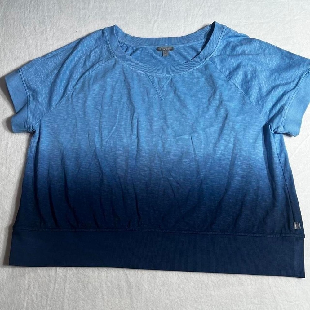 T by Talbots Womens XL Blue Ombre Slub Cotton Short Sleeve Sweatshirt Top